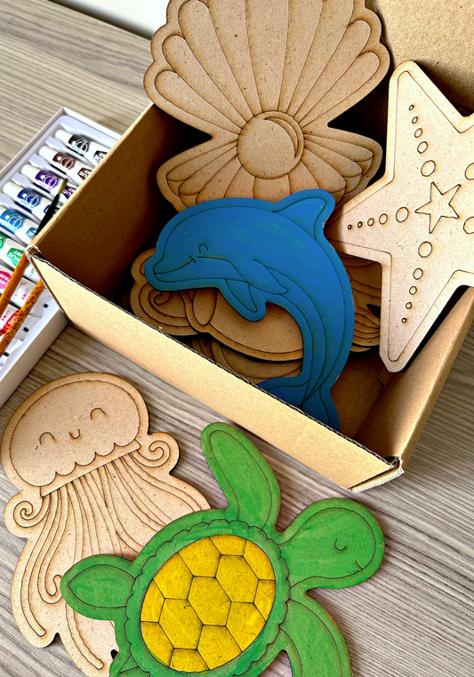 Ocean World Painting Box – 12 Wooden Figures for Creative Kids 🎨