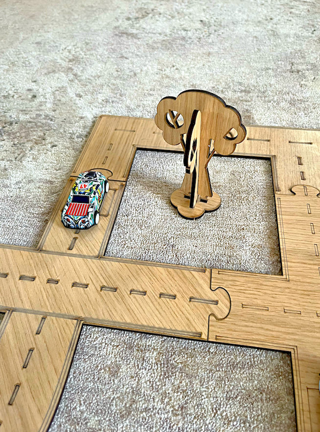 Wooden Laser-Cut Kids Road Play Set +4 Cars 🚗🌳