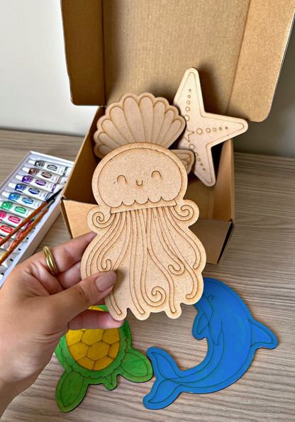 Ocean World Painting Box – 12 Wooden Figures for Creative Kids 🎨