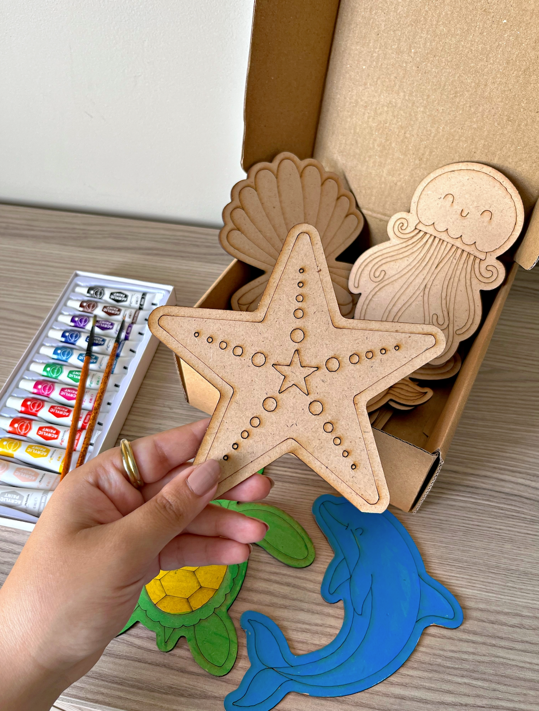 Ocean World Painting Box – 12 Wooden Figures for Creative Kids 🎨