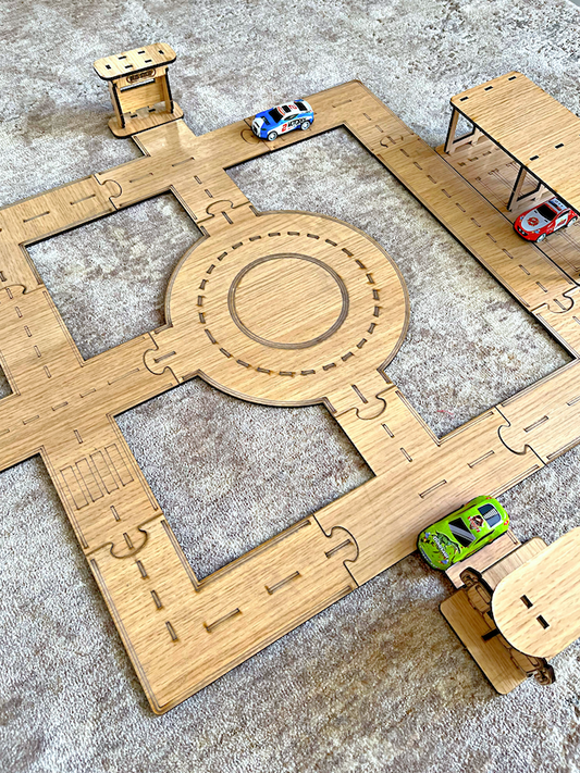 Wooden Laser-Cut Kids Road Play Set 🚗🌳