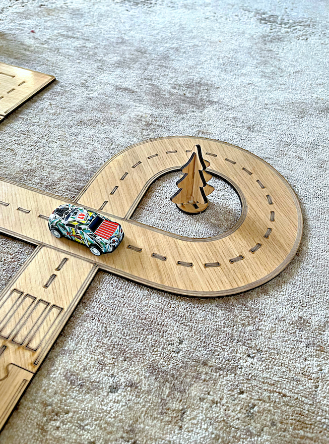 Wooden Laser-Cut Kids Road Play Set +4 Cars 🚗🌳