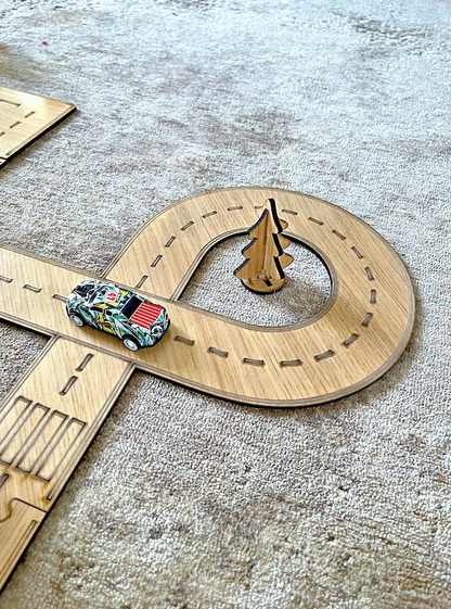 Wooden Laser-Cut Kids Road Play Set +4 Cars 🚗🌳