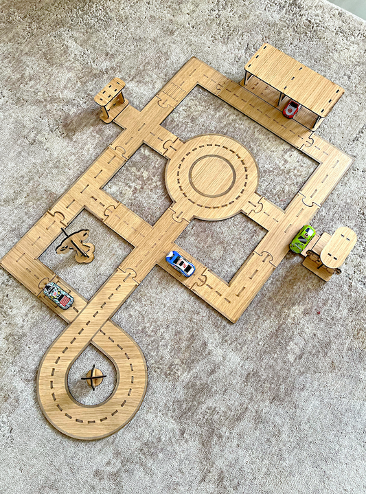 Wooden Laser-Cut Kids Road Play Set 🚗🌳