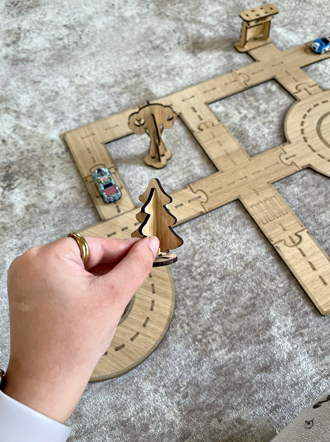 Wooden Laser-Cut Kids Road Play Set +4 Cars 🚗🌳