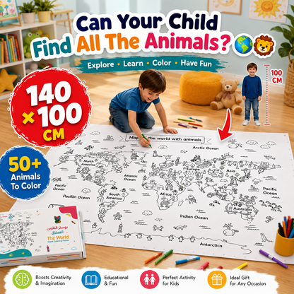 Giant World Map Coloring Poster 140x100 cm 🌍🎨