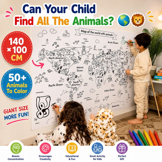 Giant World Map Coloring Poster 140x100 cm 🌍🎨