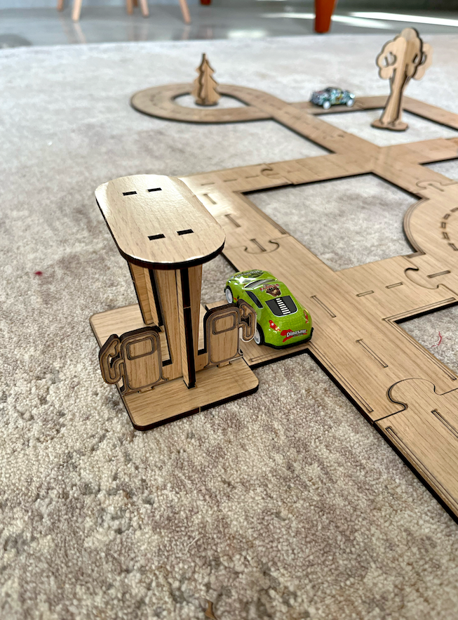 Wooden Laser-Cut Kids Road Play Set +4 Cars 🚗🌳
