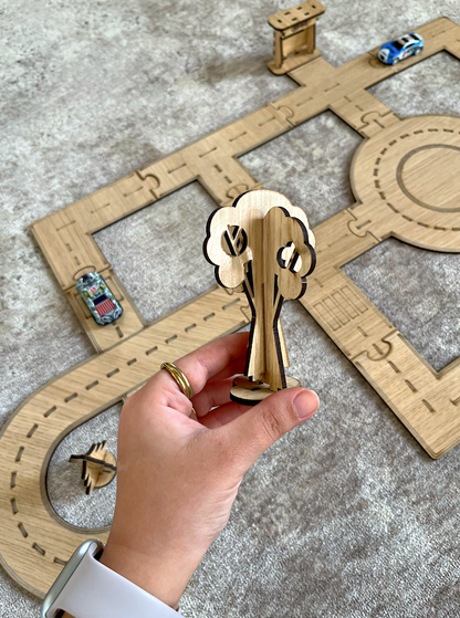 Wooden Laser-Cut Kids Road Play Set +4 Cars 🚗🌳